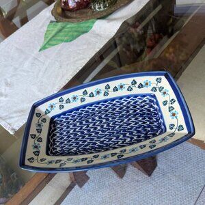 Polish Pottery Blue and White Rectangular Serving Dish